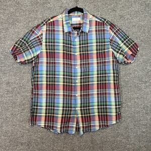 Uniqlo Shirt Mens XL Multicolor Linen Blend Short Sleeve Button Up Chambray